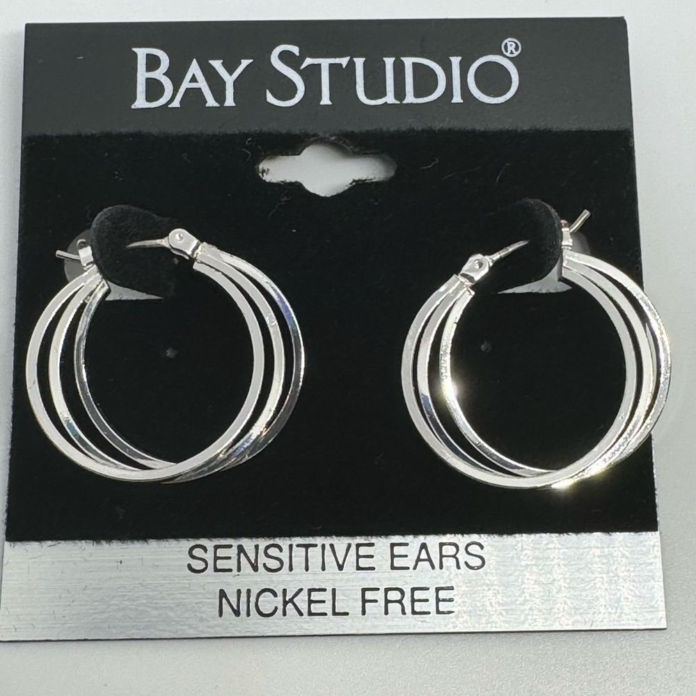 Bay Studio Silver Tone Triple Hoop Earrings 1 inch